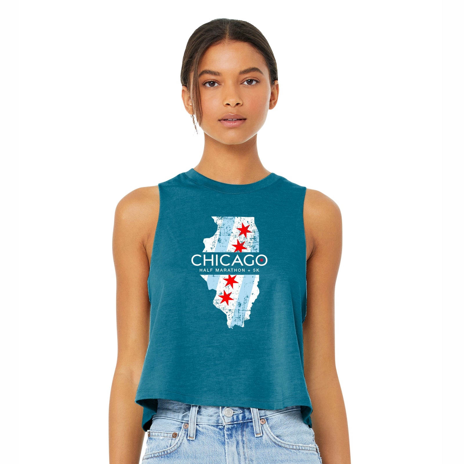 CHI Half/5K Women's Crop Racerback Tank -Teal- State