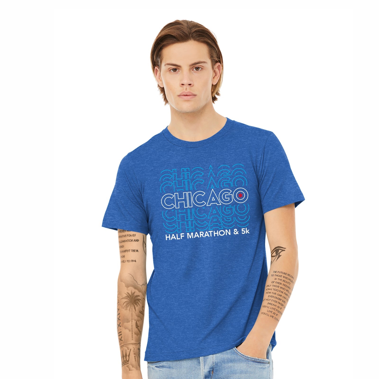 CHI Half/5K Unisex Fashion Tee -Heather Royal- Course