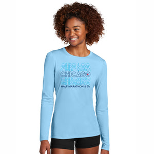 CHI Half/5K Women's LS Tech UPF50 Tee -Light Blue- Course