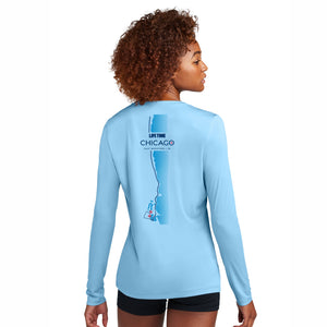 CHI Half/5K Women's LS Tech UPF50 Tee -Light Blue- Course