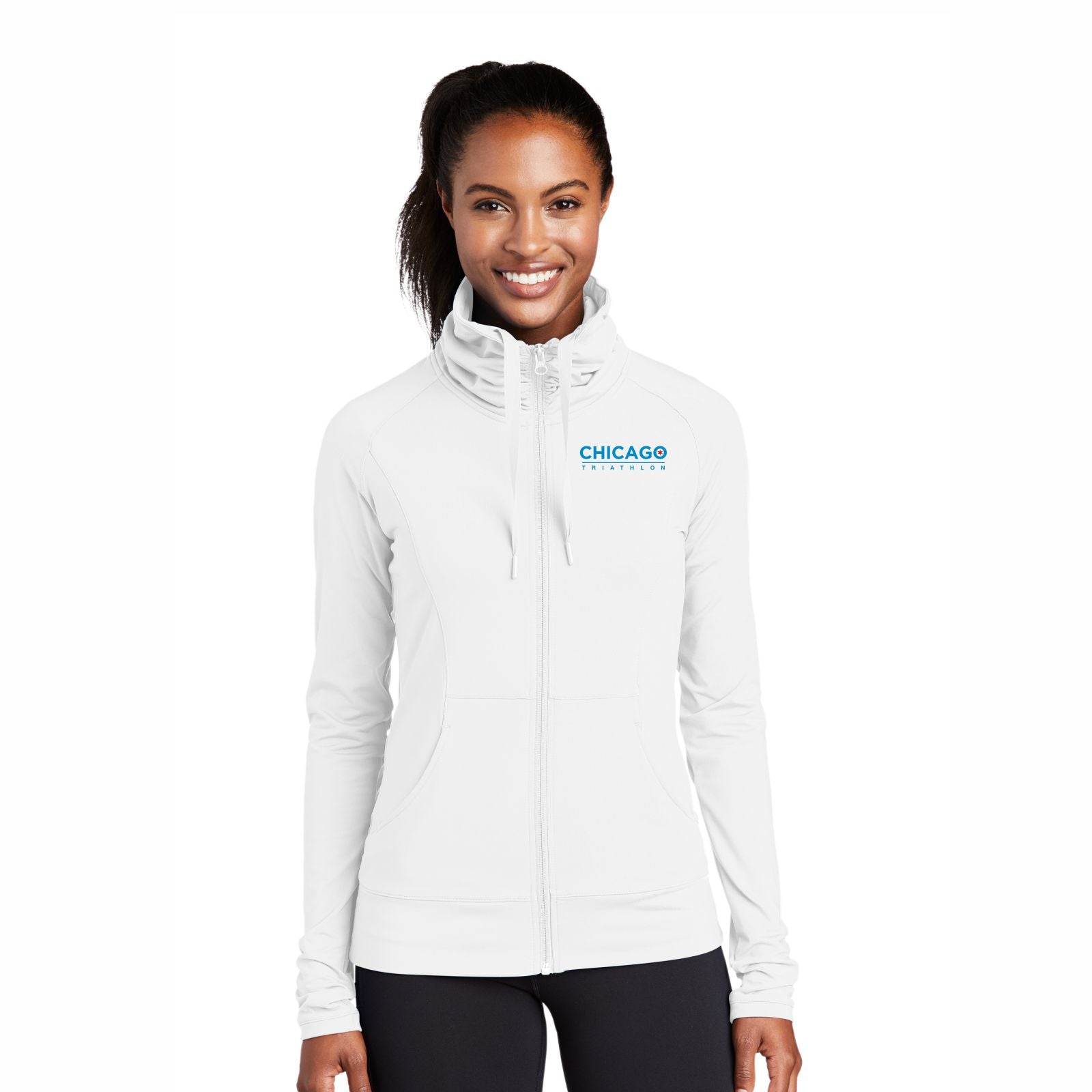 CHI TRI Women's Cowl Zip Jacket -White- Embroidery